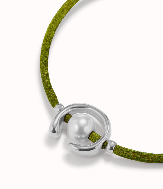 Bracciale in filo verde scuro con perla shell assortimento placcato argento Sterling.